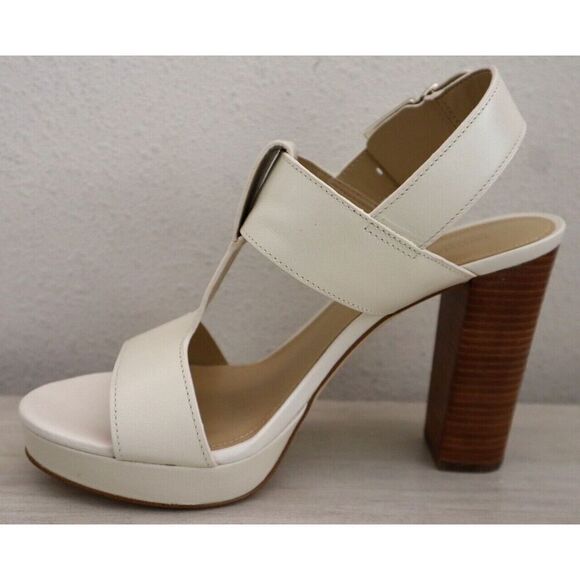 Michael Michael Kors Women Sz 8M Light Cream Becker T-Strap Block Heels SIB - Picture 7 of 11